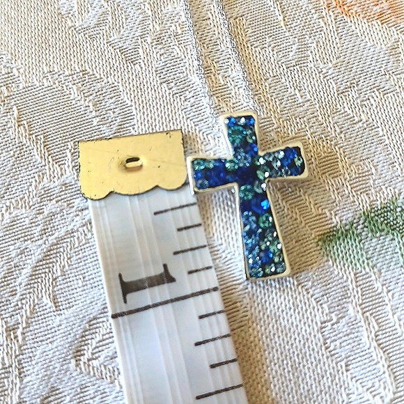 NWT Crystalogy Fine Silverplated Blue Crystal Cross - Picture 7 of 7
